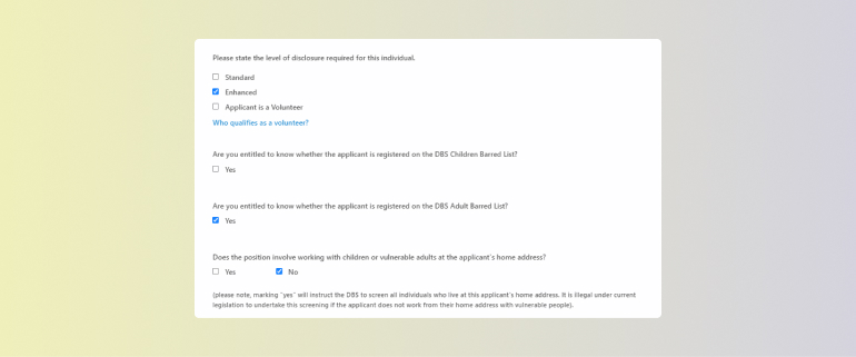 DBS online check requirements questions