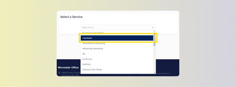 Select translation from the list of services